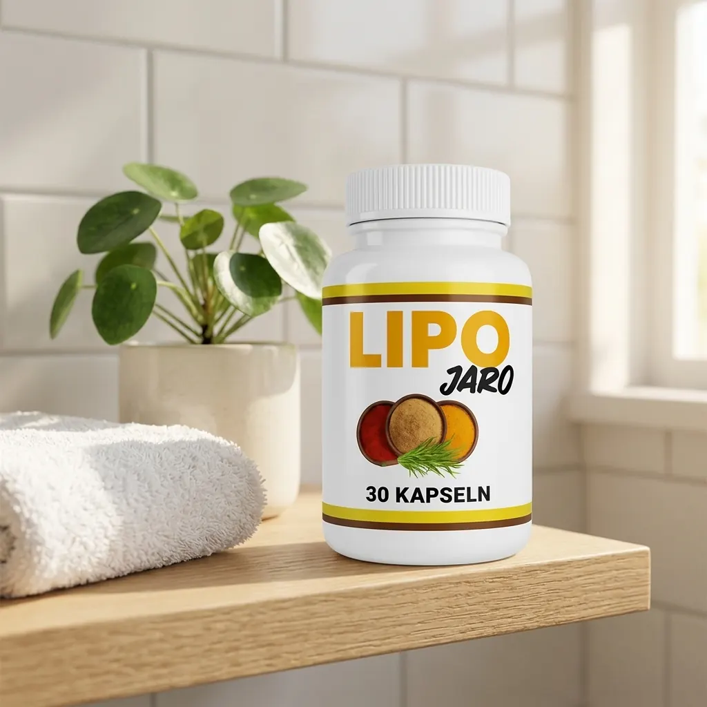 LipoJaro Kapseln Dose im Badezimmerregal